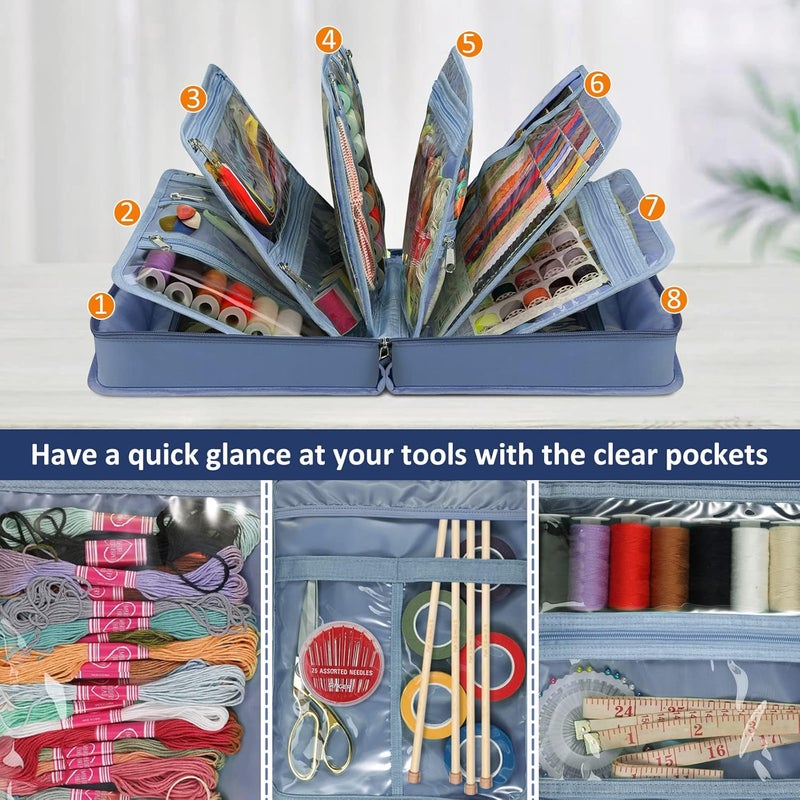 FINPAC Sewing and Craft Supplies Storage Tote, Large Capacity Travel Packing Organizer Bag with Clear Pockets and Handle for Knitting, Crochet, Art, Sewing Accessories - Image 2